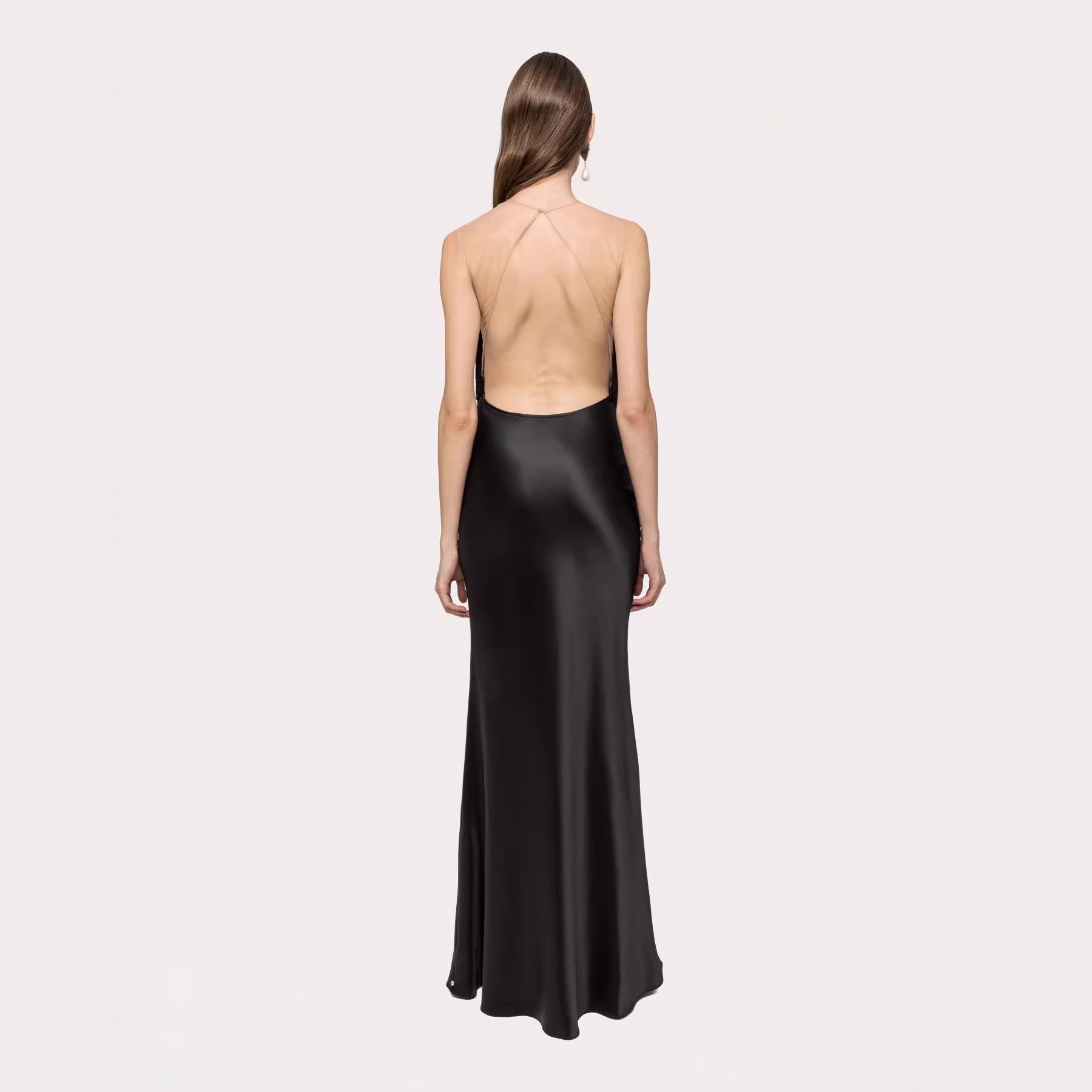 Black Tassel Tube Top Fishtail Draping V neck Slim Fit Evening Dress