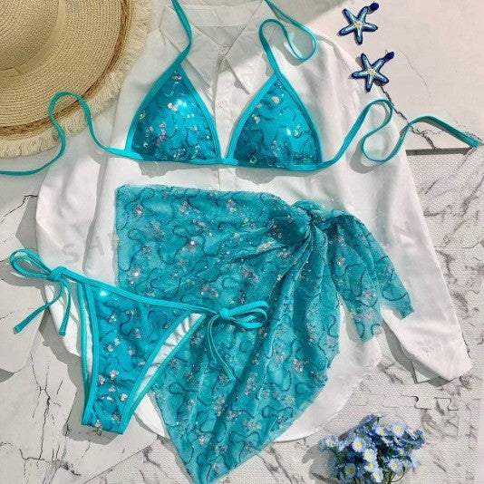 Halter Holiday Beach Three Piece Bikini Swimsuit
