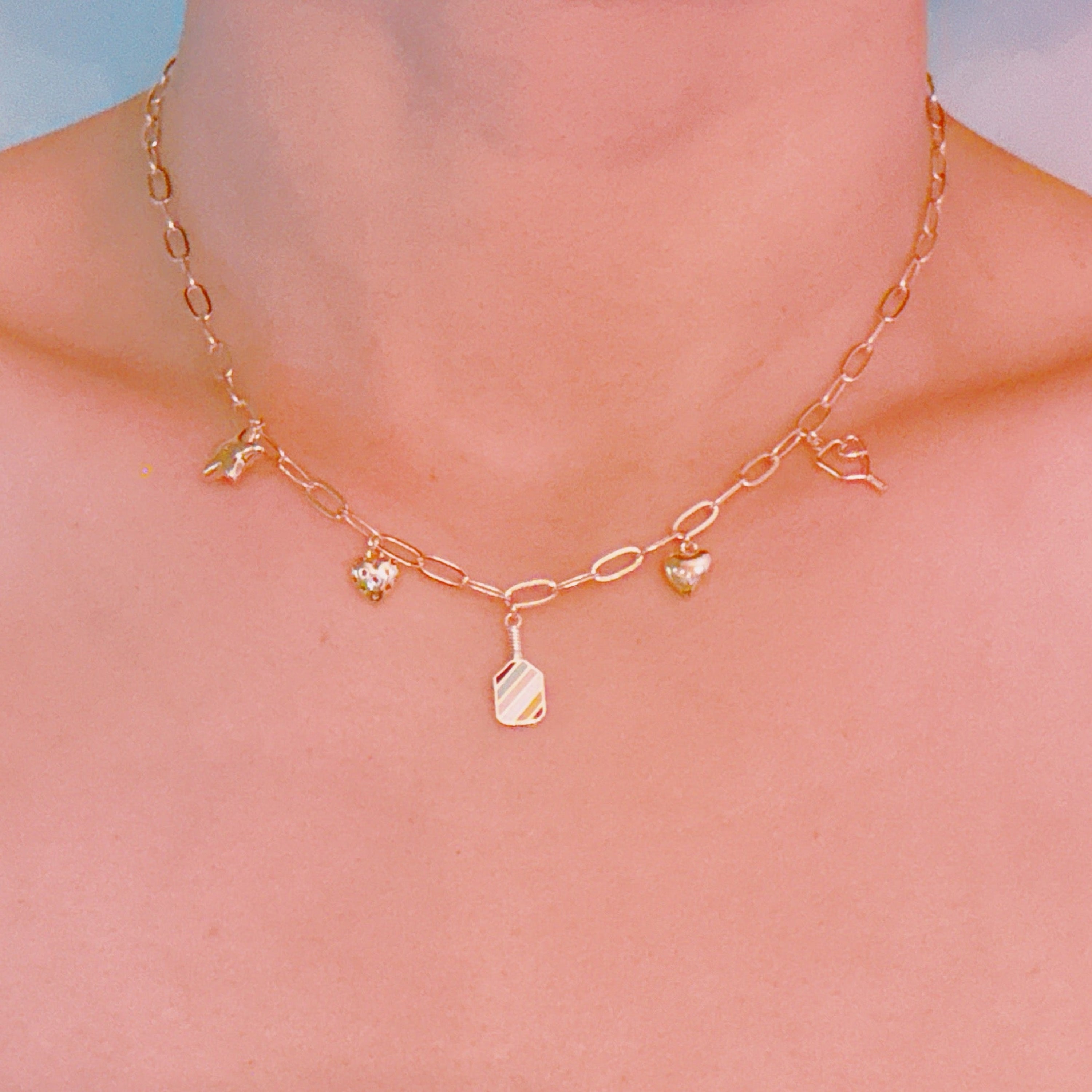 Pickleball Play Charm Necklace – Gold Chain with Playful