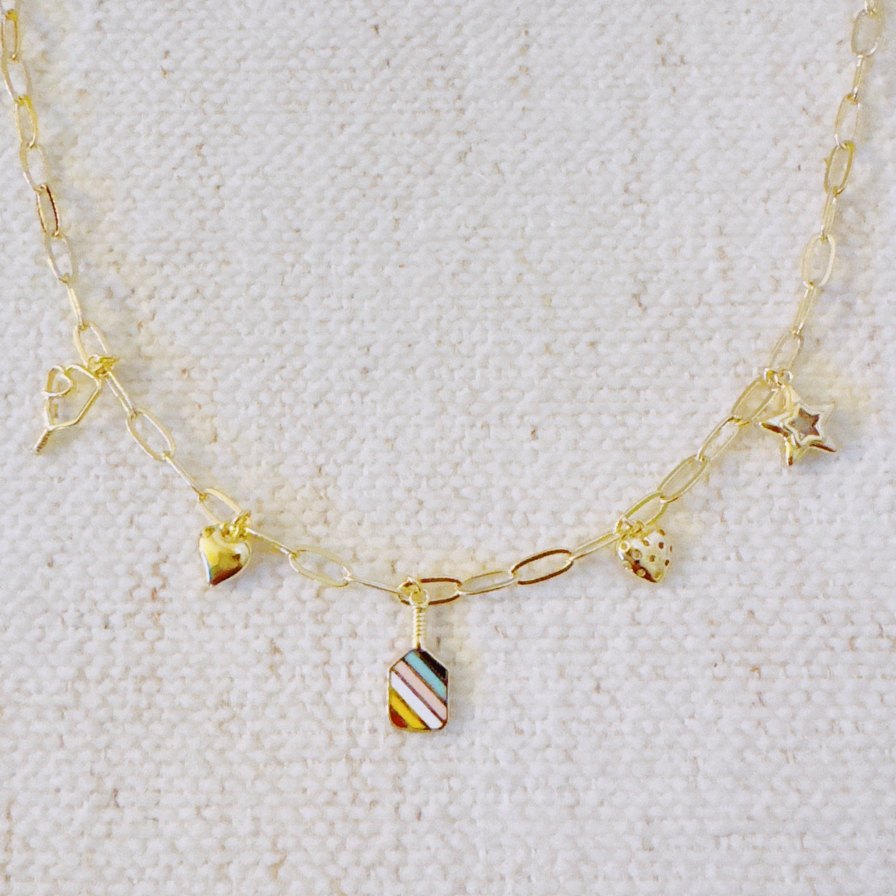 Pickleball Play Charm Necklace – Gold Chain with Playful