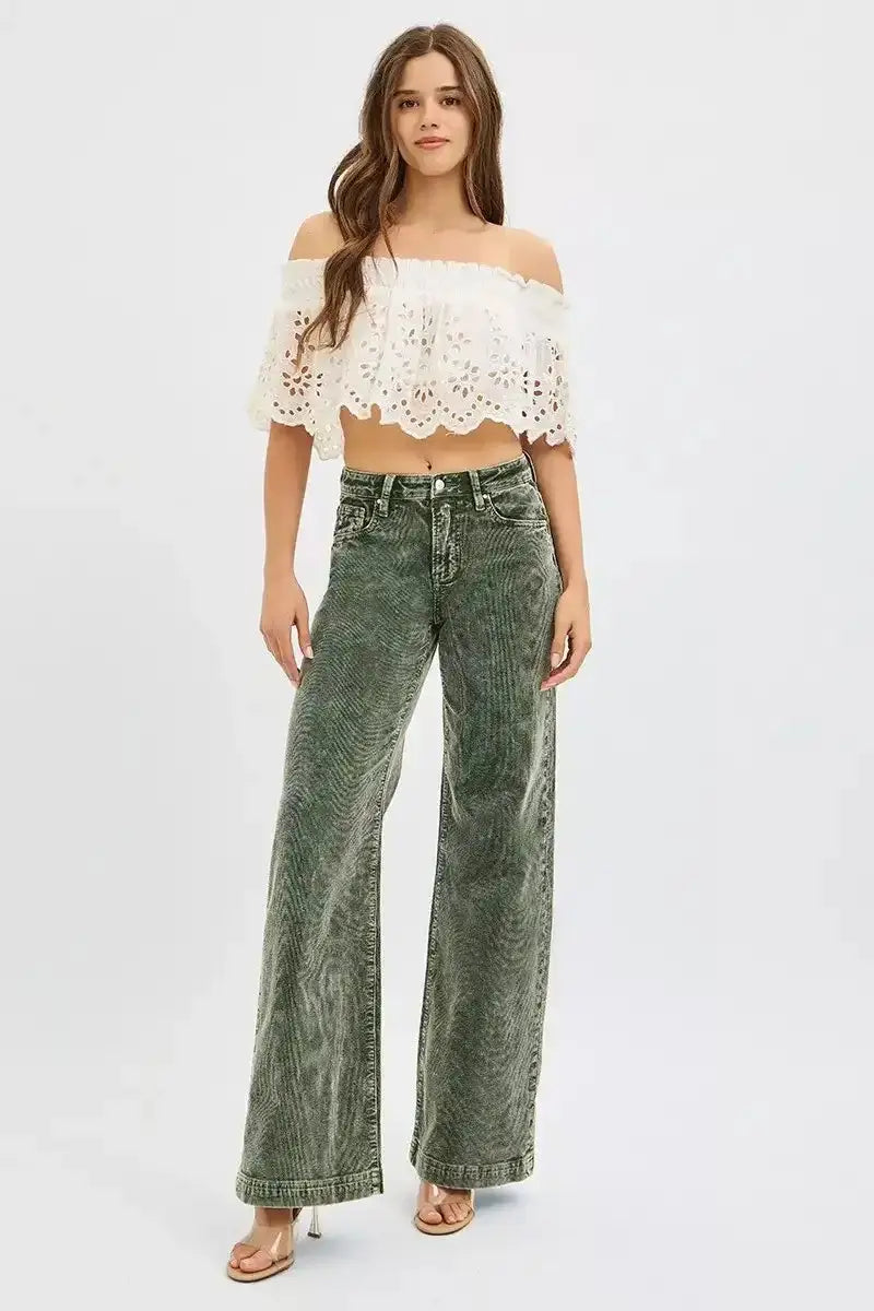 RISEN High Rise Wide Leg Corduroy Pants W/Tummy Control **12/1/25**