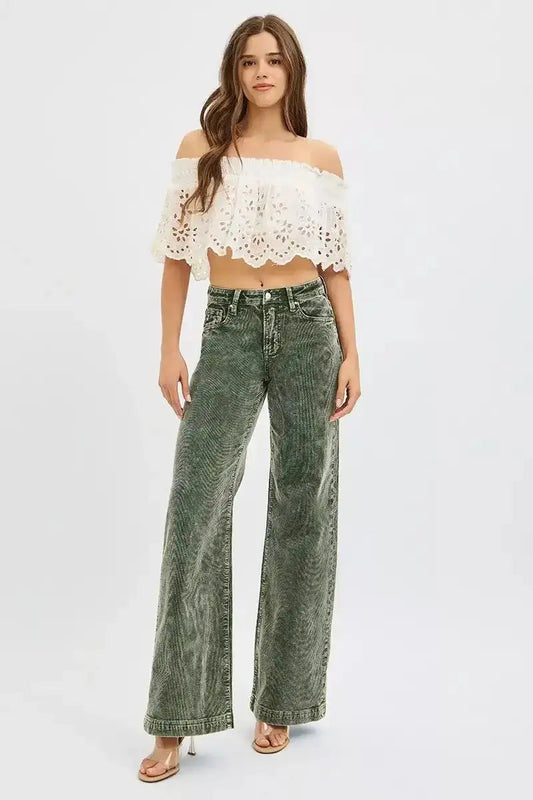 RISEN High Rise Wide Leg Corduroy Pants W/Tummy Control **12/1/25**