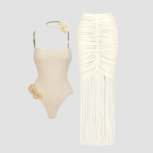 White Flower One Piece Swimsuit