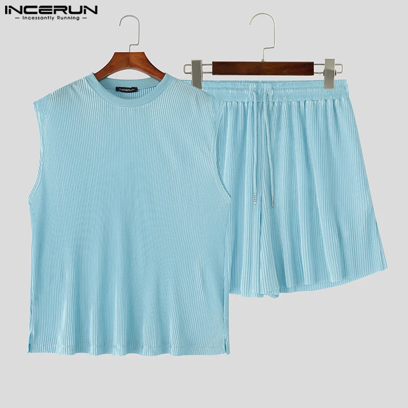 Summer Izzy Pleated Sleeveless Tank men beach shorts set