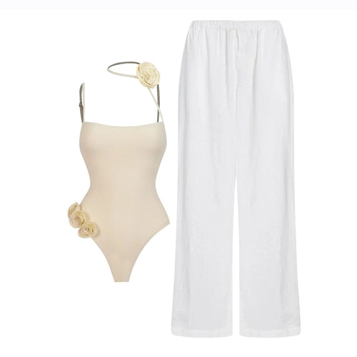 White Flower One Piece Swimsuit