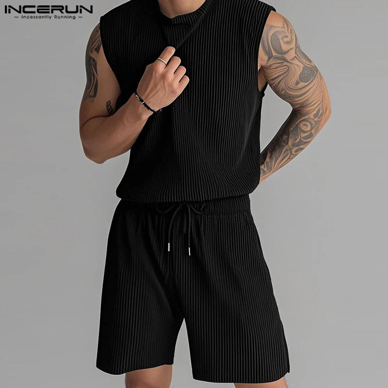 Summer Izzy Pleated Sleeveless Tank men beach shorts set