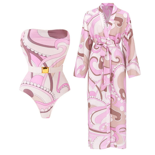 High fashion vintage one piece swimsuit with cover up