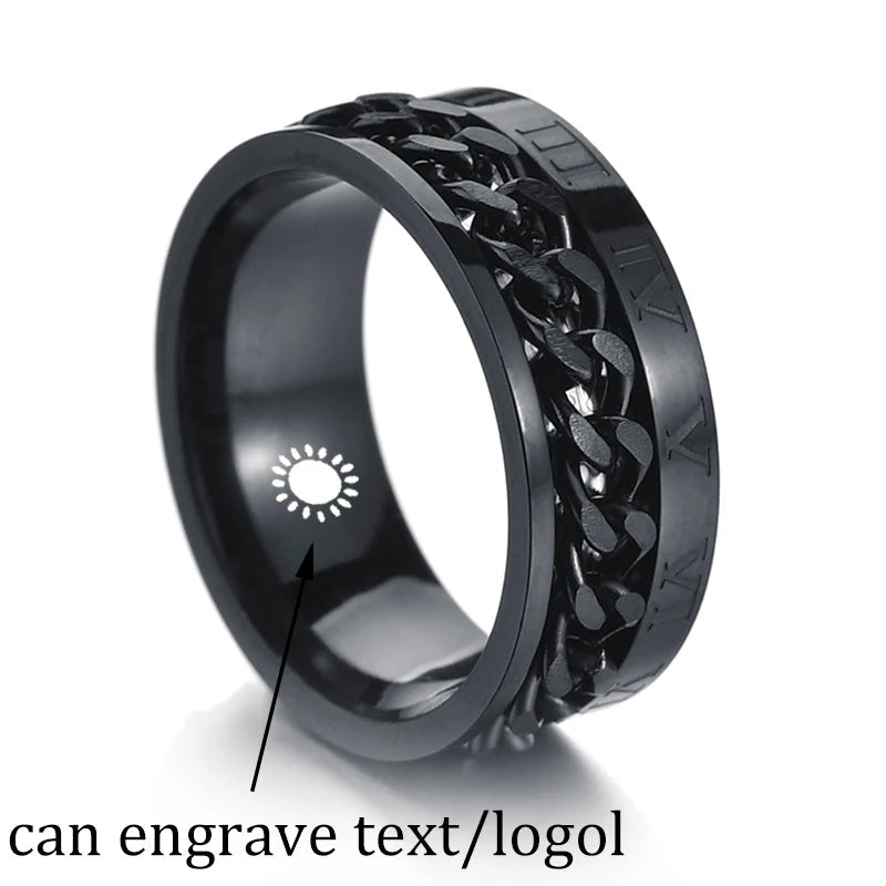 Custom Engrave Name  Stainless Steel Rotatable Ring Jewelry Gift