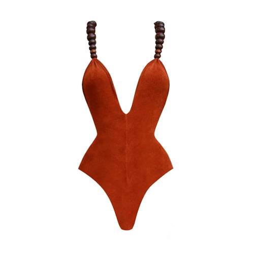 High end fashion Beads Halter one piece Swimsuit with cover up