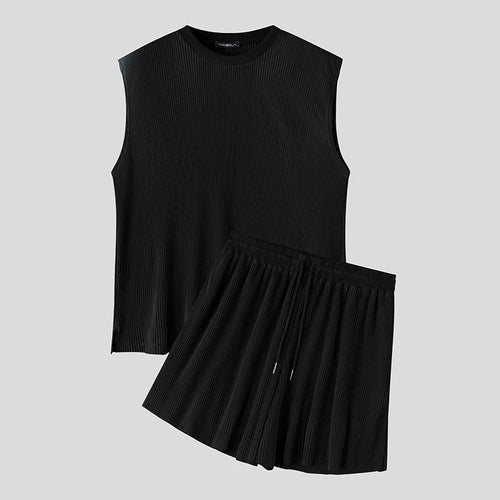 Summer Izzy Pleated Sleeveless Tank men beach shorts set