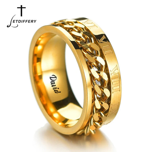 Custom Engrave Name  Stainless Steel Rotatable Ring Jewelry Gift