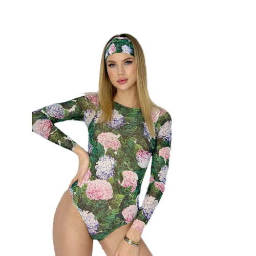 80's Era vibe Long Sleeve One-Piece Swimsuit