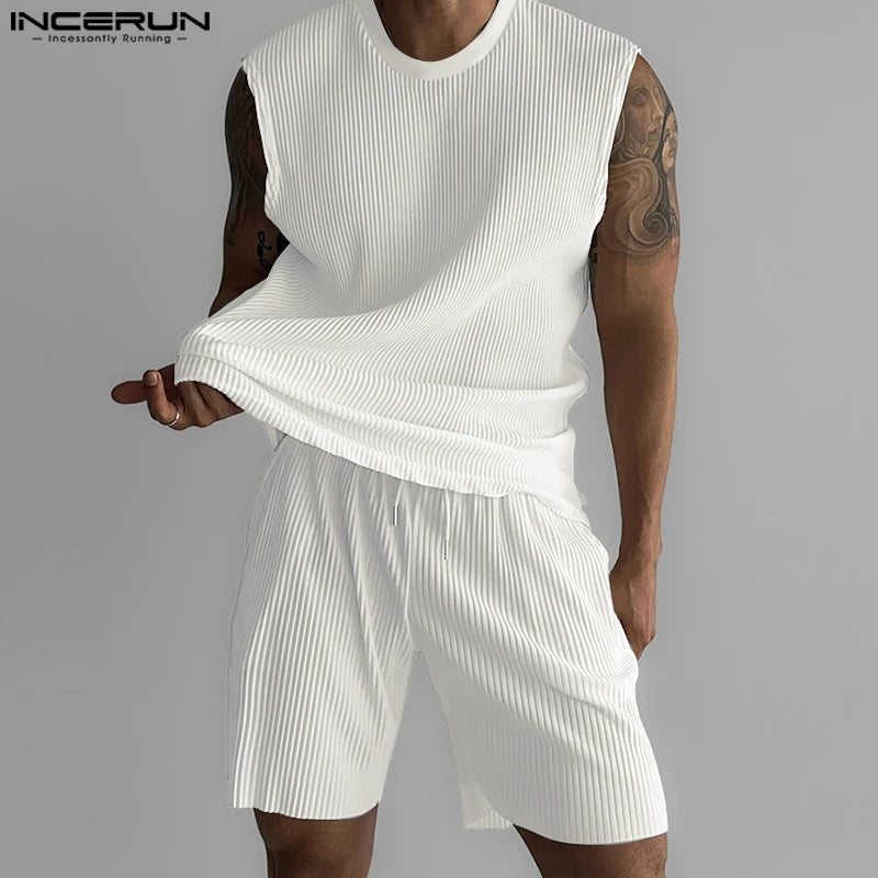 Summer Izzy Pleated Sleeveless Tank men beach shorts set