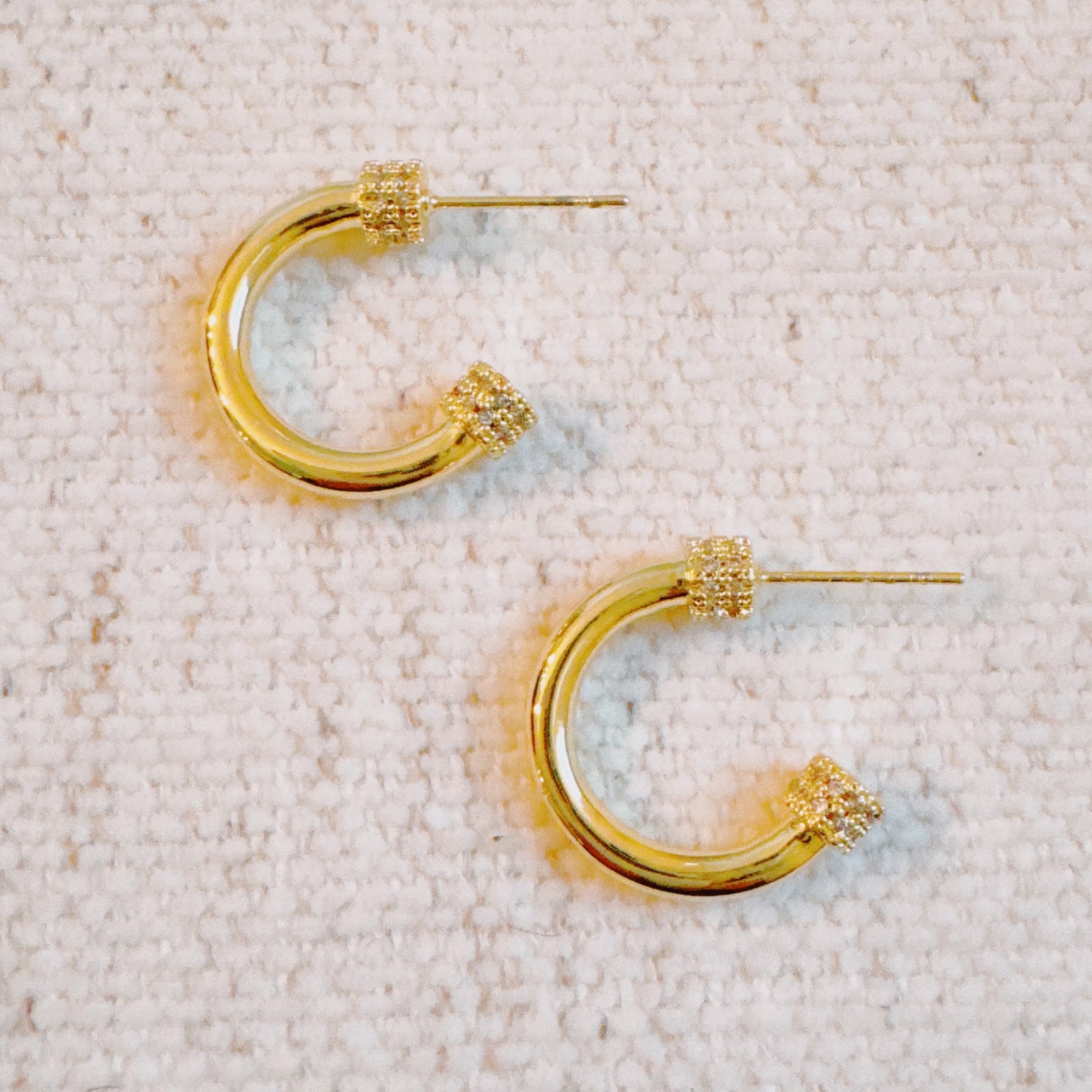 Simply Aiden Hoop Earrings -Gold & CZ Details