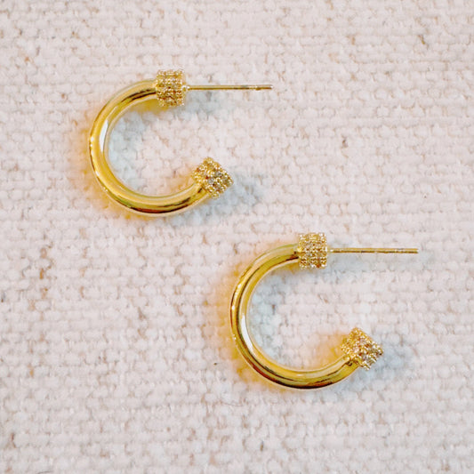 Simply Aiden Hoop Earrings -Gold & CZ Details