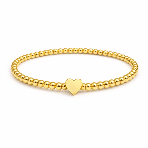 So Very Loved Heart Gold Beaded Stretch Bracelet