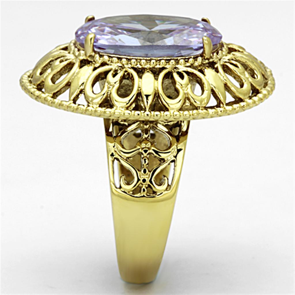 TK1110 - IP Gold(Ion Plating) Stainless Steel Ring with AAA Grade CZ