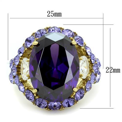 TK2160 - IP Gold(Ion Plating) Stainless Steel Ring with AAA Grade CZ
