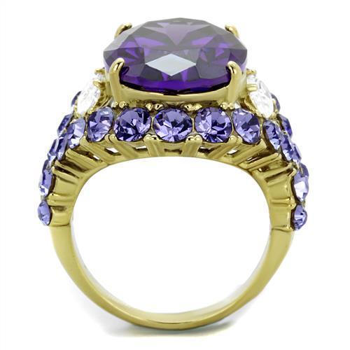 TK2160 - IP Gold(Ion Plating) Stainless Steel Ring with AAA Grade CZ
