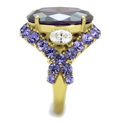 TK2160 - IP Gold(Ion Plating) Stainless Steel Ring with AAA Grade CZ