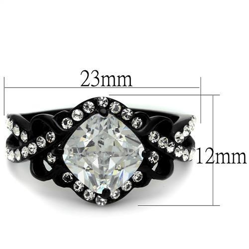 TK2288 - IP Black(Ion Plating) Stainless Steel Ring with AAA Grade CZ