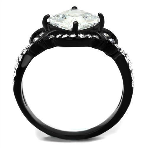 TK2288 - IP Black(Ion Plating) Stainless Steel Ring with AAA Grade CZ