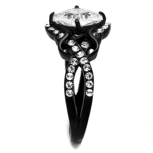 TK2288 - IP Black(Ion Plating) Stainless Steel Ring with AAA Grade CZ