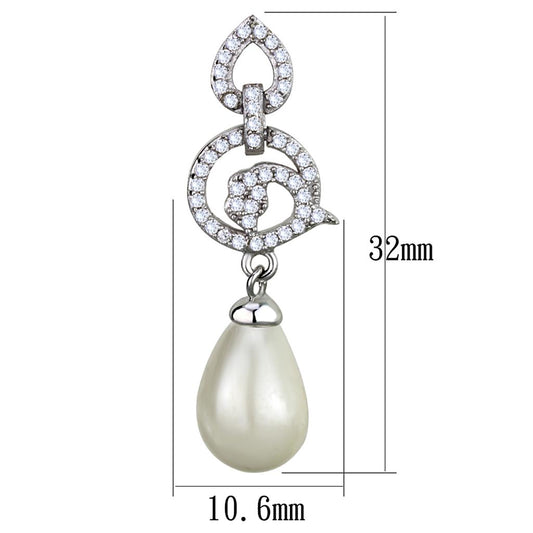 TS480 - Rhodium 925 Sterling Silver Earrings with Synthetic Pearl in