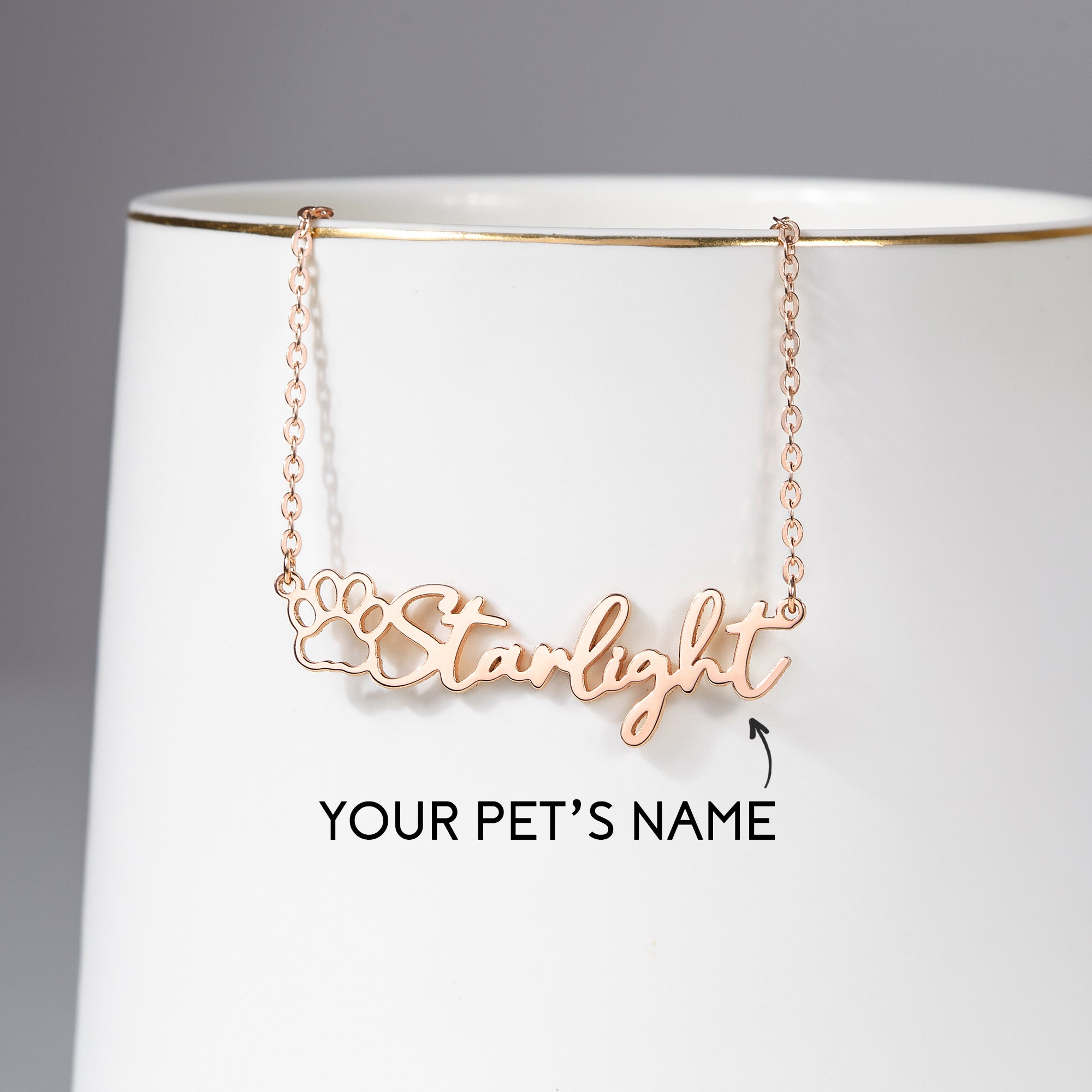 Dog Name Necklace, Cat Mom Gift, Pet Paw Necklace, Pet Lover Gift