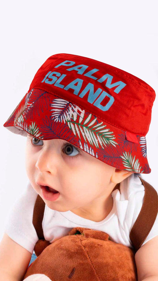 Summer Bucket Hat for Toddlers-Palm Island Artwork Kid Hat for 4-8