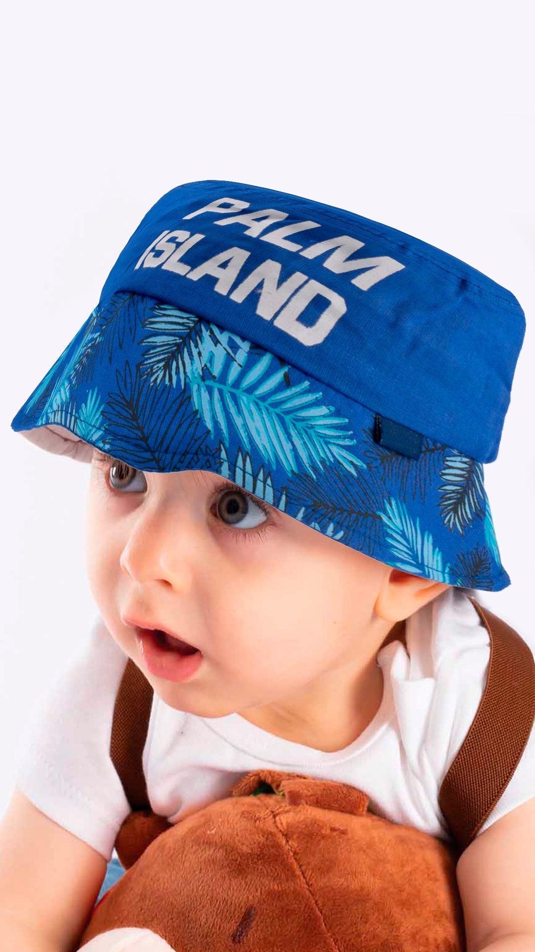 Summer Bucket Hat for Toddlers-Palm Island Artwork Kid Hat for 4-8