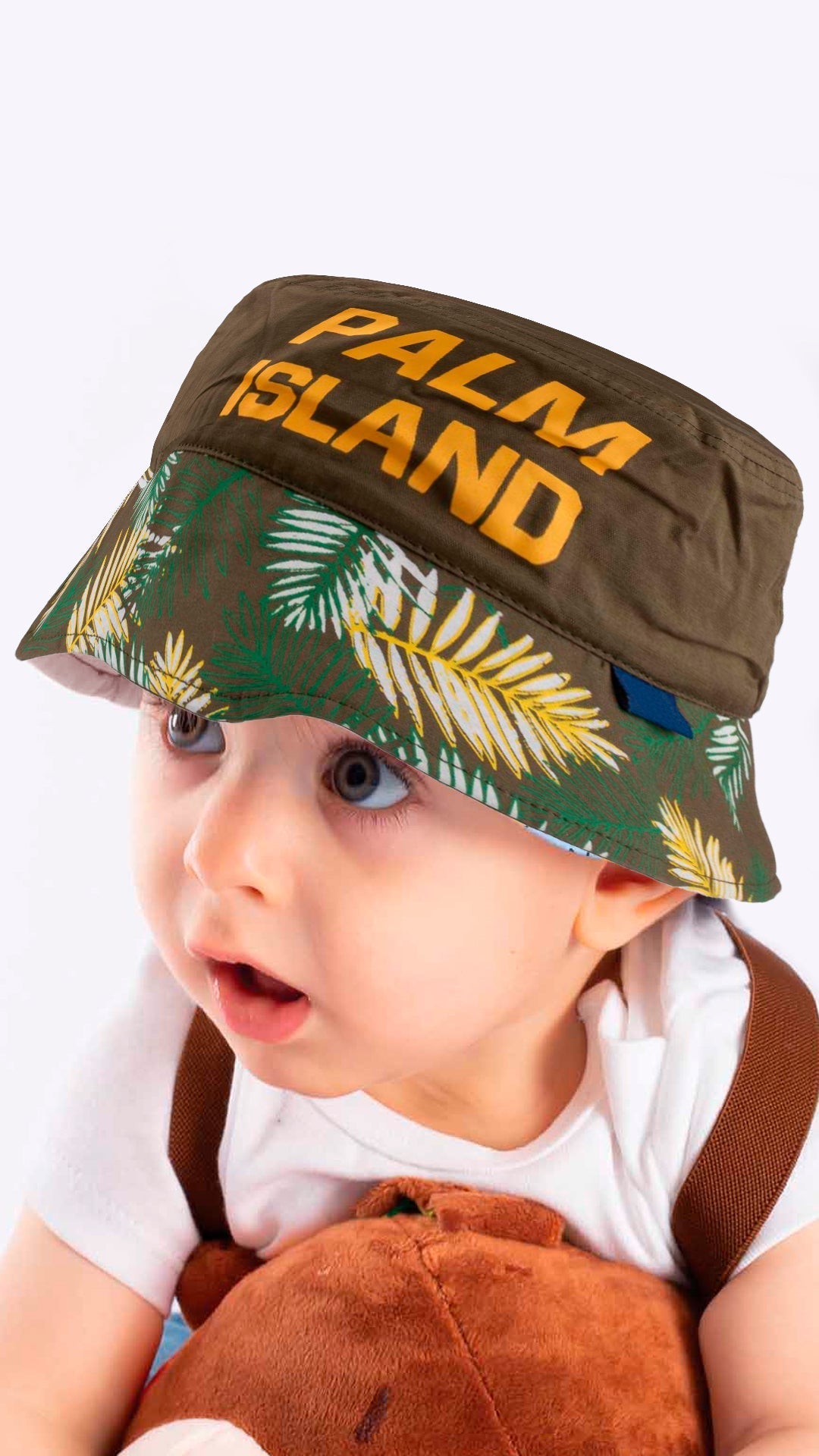 Summer Bucket Hat for Toddlers-Palm Island Artwork Kid Hat for 4-8