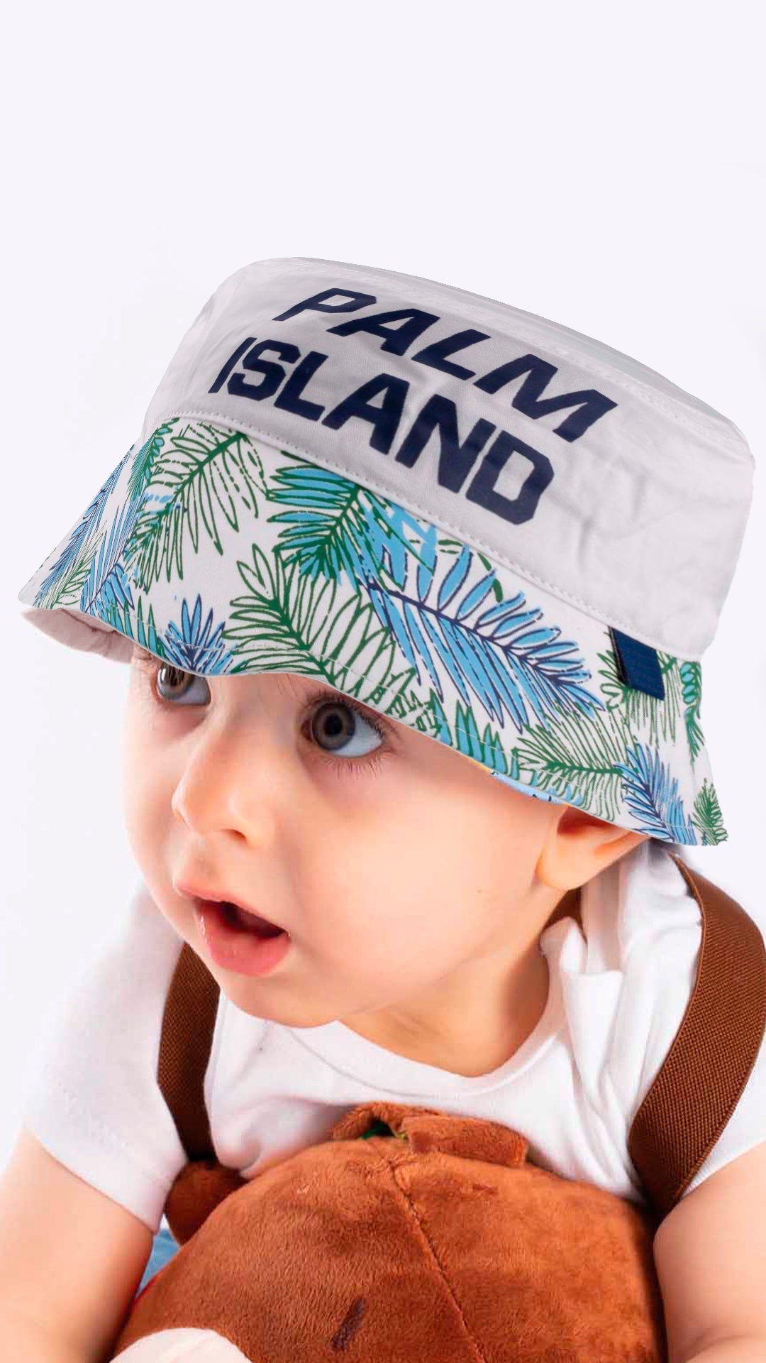 Summer Bucket Hat for Toddlers-Palm Island Artwork Kid Hat for 4-8