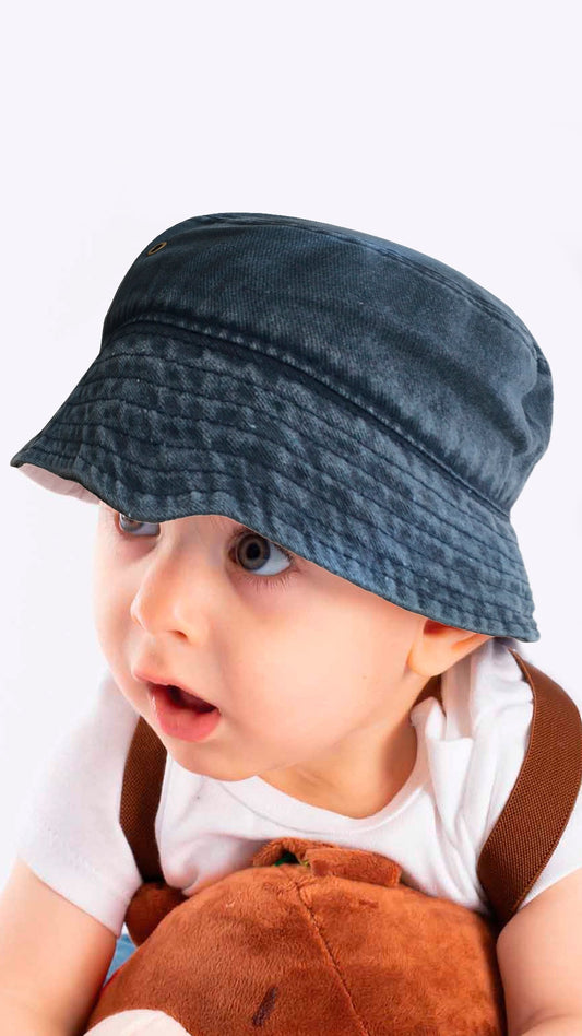 Bucket Hat for 4-8 Year Old Kids - Fedora Style Hat Faded Denim