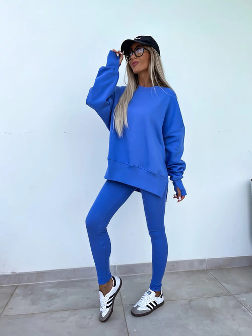 Sweater Suit Women's Casual Loose Long Sleeve Crew Neck Split Top