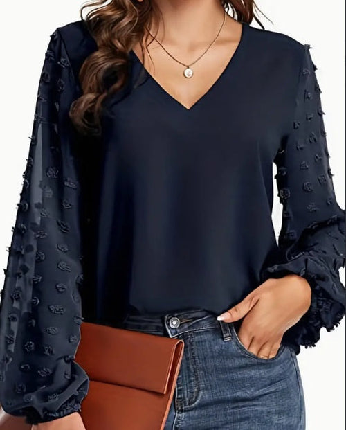Swiss Dot V Neck Shirt - Soft, Breathable, Casual Solid Shirt For
