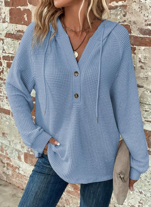 Waffle Hooded Sweater Sweatshirt Fashion Casual Long-sleeved