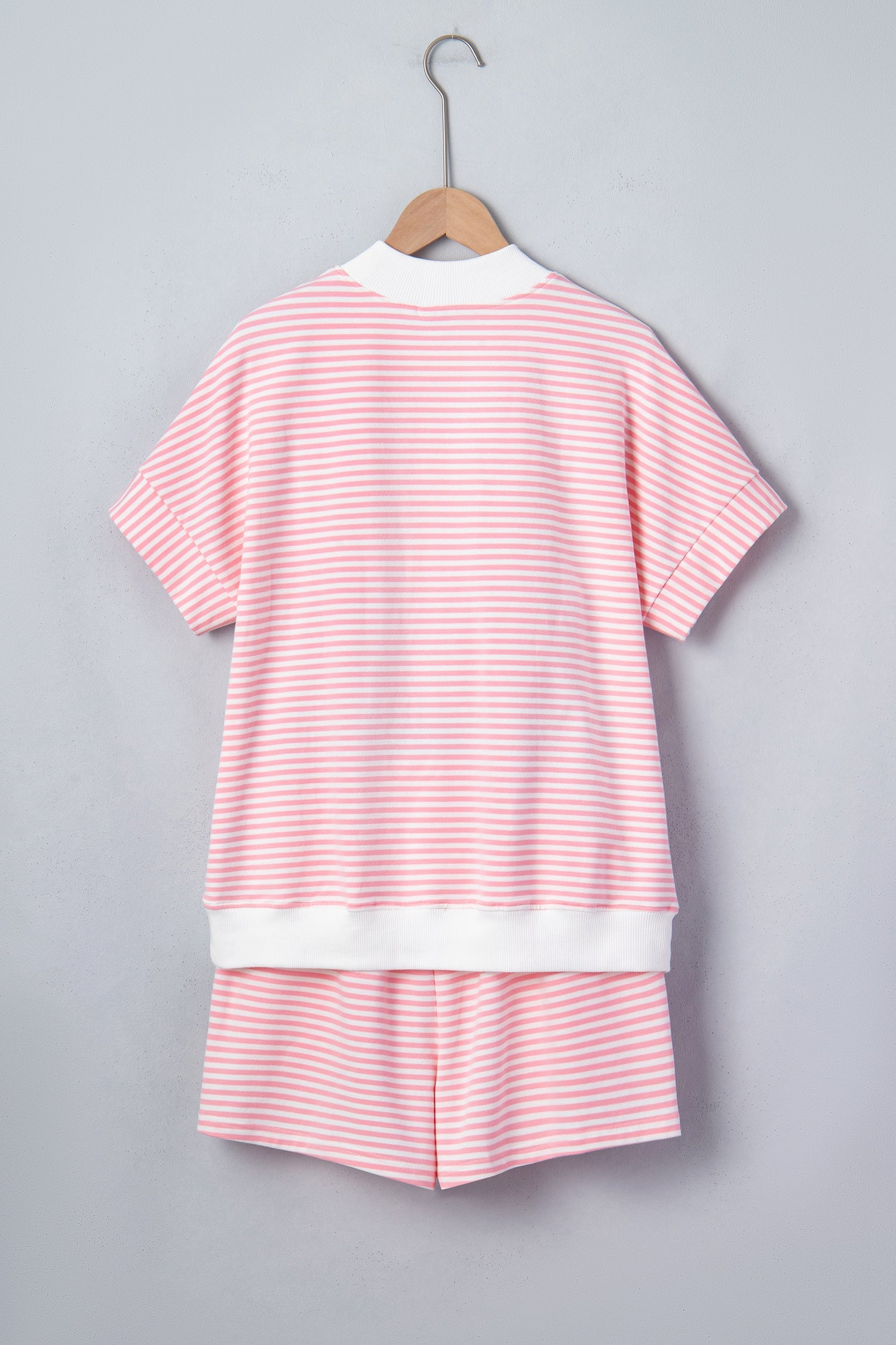 Stripe Contrast Mock Neck Tee & Shorts Set