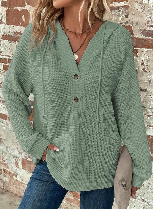 Waffle Hooded Sweater Sweatshirt Fashion Casual Long-sleeved