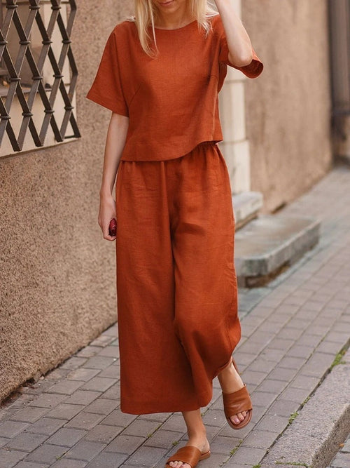 European And American Women's Linen Casual Loose Solid Color Suit