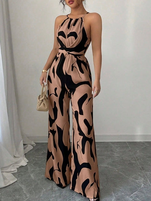 Abstract Print Sleeveless Wide Leg Jumpsuit