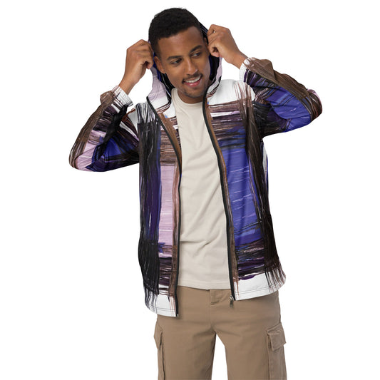 Mens Hooded Windbreaker Jacket - Rustic Brown Interweave Print