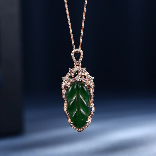18K Gold Inlaid Emerald Necklace with Diamond Details