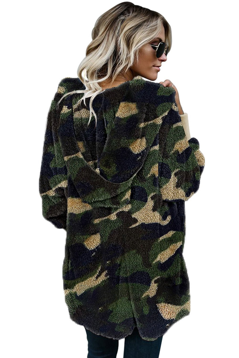 Multicolor Tie Dye Soft Fleece Hooded Open Front Coat