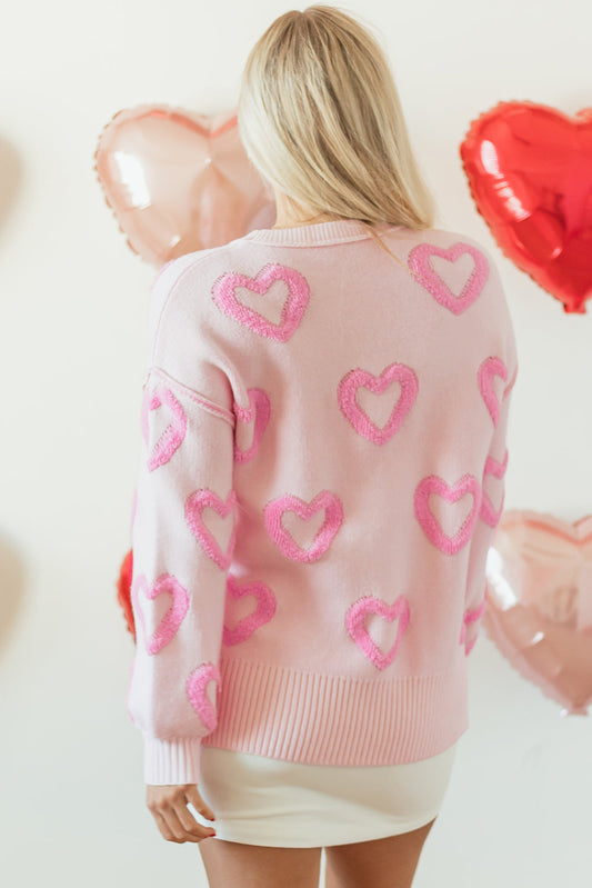 Valentine Heart Bubble Sleeve Baggy Sweater