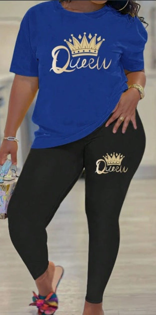 Fashionable Crown & Letter Print Short Sleeve Top And Leggings Set,