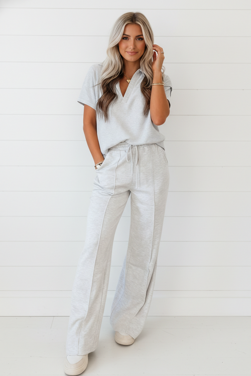 Solid Sporty Polo Tee & Drawstring Pants Set