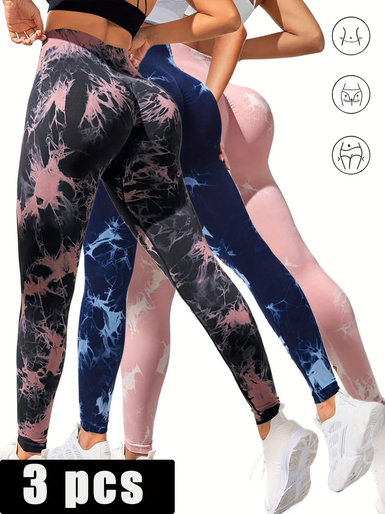 3 Pack Women's Tie Dye Cutout Tights High Waist Workout Yoga Leggings,