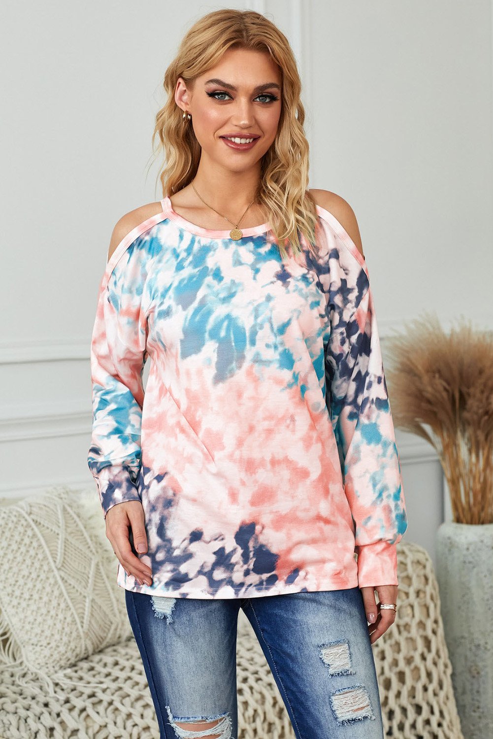 Waves Tie Dye Cold Shoulder Top