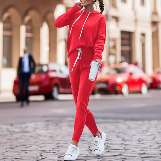 Hoodie With Drawstrings High Waist Trousers Casual Sweatshirt